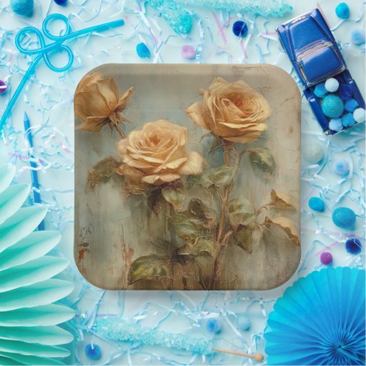 Romantic Peach Rozen Floral Vrijgezellenfeest Papieren Bordje (Feest)