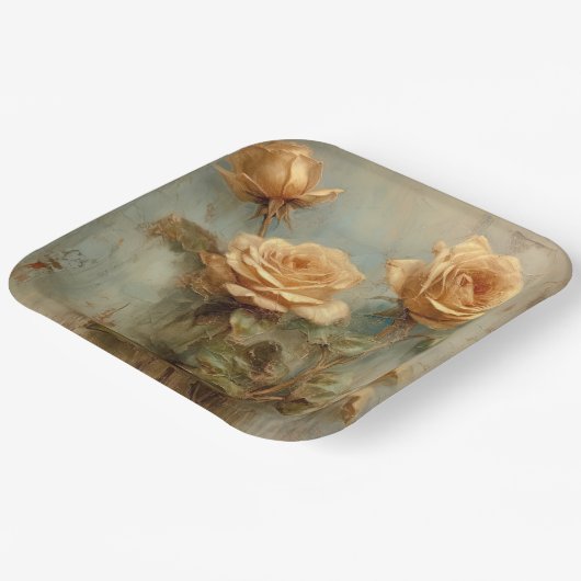 Romantic Peach Rozen Floral Vrijgezellenfeest Papieren Bordje (Gebogen)