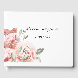 Romantic Peach Rozen Floral Wedding Gastenboek