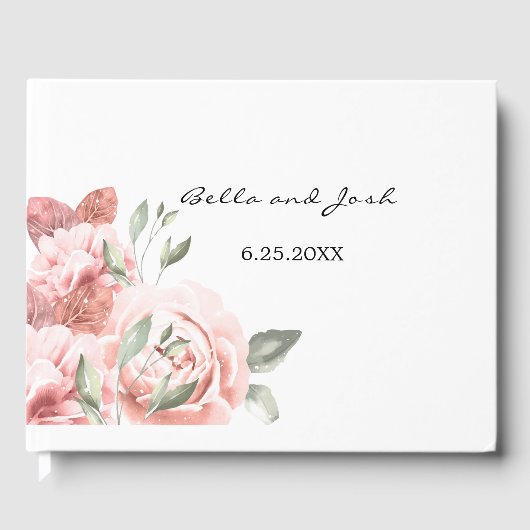 Romantic Peach Rozen Floral Wedding Gastenboek (Voorkant)