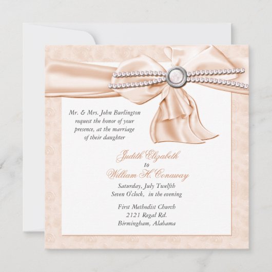 Romantic Peach Wedding Invitation Kaart (Voorkant)