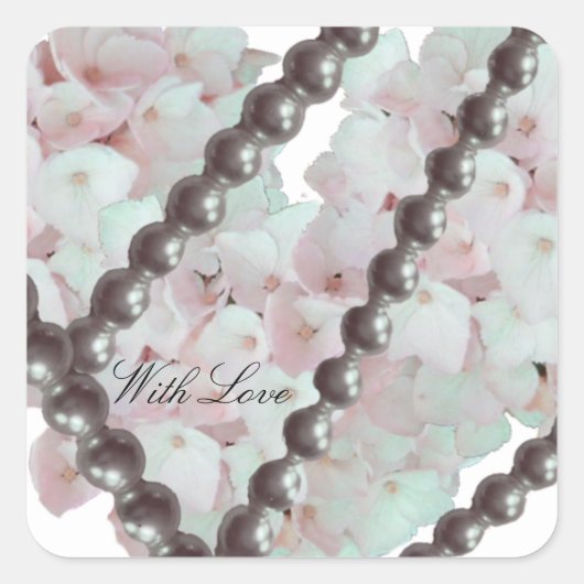Romantic Pearls and Flowers Square Sticker (Voorkant)