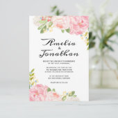 Romantic Peonies en Hydrangea Wedding Invitations Kaart (Staand voorkant)