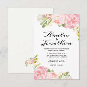 Romantic Peonies en Hydrangea Wedding Invitations Kaart