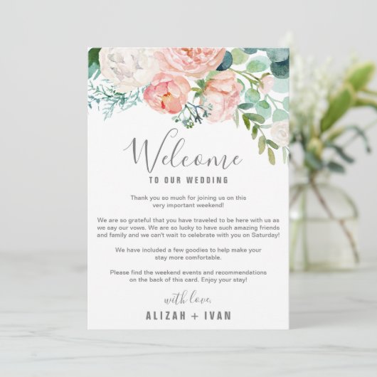 Romantic Peonies Welcome Letter & Itinerary Programma (Staand voorkant)