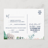 Romantic Peony Flowers | Blauw menu Keuze RSVP (Achterkant)