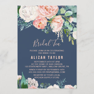 Romantic Peony Flowers Blauwe bruidthee Kaart