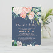 Romantic Peony Flowers | Blauwe Brunch & bubelbaar Kaart (Staand voorkant)