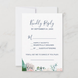 Romantic Peony Flowers Blue Song Request RSVP Card Kaartje