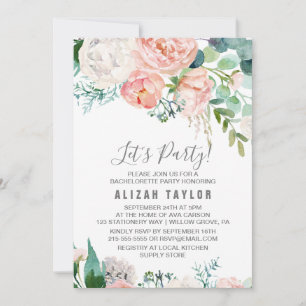 Romantic Peony Flowers Let's Party Kaart