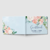 Romantic Peony Flowers | Lichte blauwe bruiloft Gastenboek (Volledig)