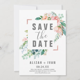 Romantic Peony Flowers Save the Date Kaart