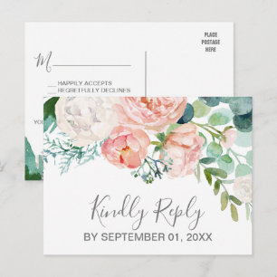 Romantic Peony Flowers Song Request RSVP Briefkaar Uitnodiging Briefkaart