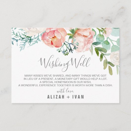 Romantic Peony Flowers Weddenschap goed Informatiekaartje (Voorkant)