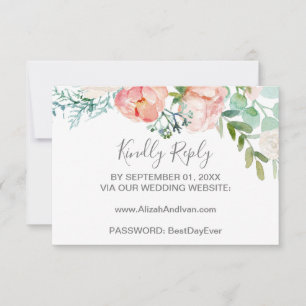 Romantic Peony Flowers Wedding Website RSVP-kaart RSVP Kaartje