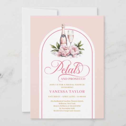Romantic petals and prosecco invite editable  kaart (Voorkant)