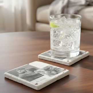 Romantic Photo Collage, Rustic "Be Mine" keepsake Stenen Onderzetter