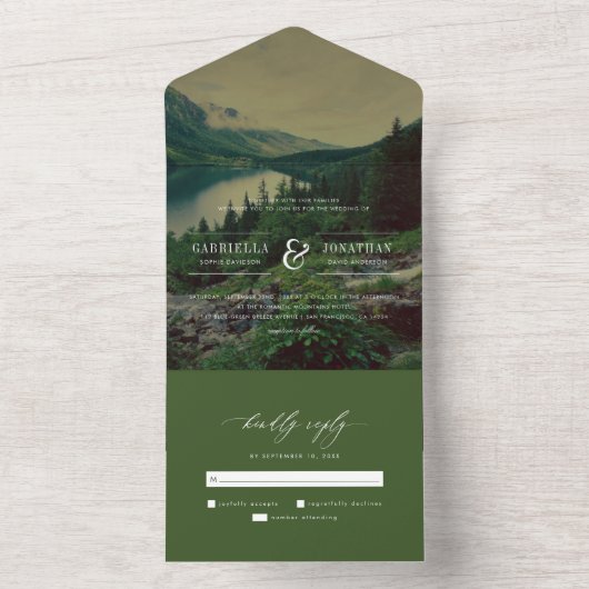 Romantic Pines Mountains Lake Destination Wedinati All In One Uitnodiging (Binnen)