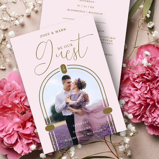 Romantic Pink Arch Photo & Initials QR Code Save The Date