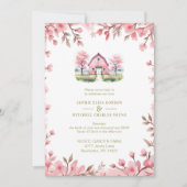 Romantic Pink Barn Rustic Landscape Floral Frame Kaart (Voorkant)