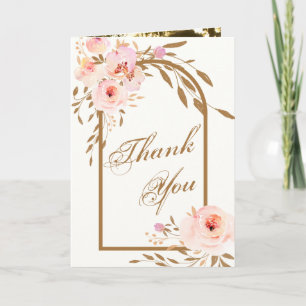 Romantic Pink Blush Gold Floral Weduwfoto Bedankkaart