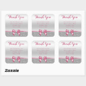 Romantic Pink Bow & Silver Glitter Dank u Vierkante Sticker (Vel)