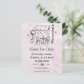 Romantic Pink Café Courtyard Wedding Save the Date (Staand voorkant)