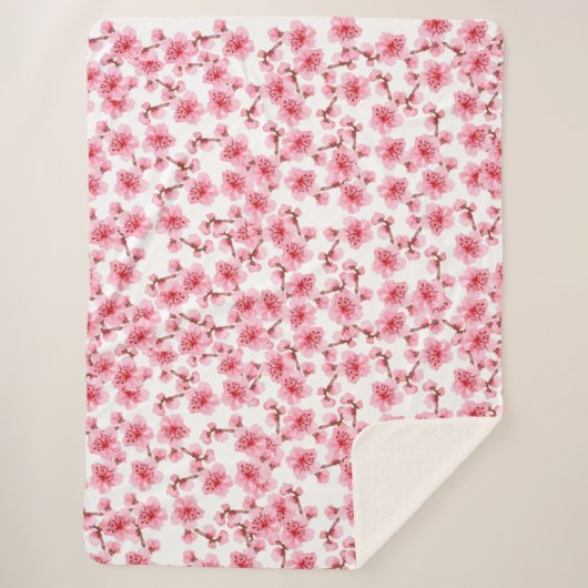 Romantic pink Cherry blosson Sherpa Deken (Voorkant)