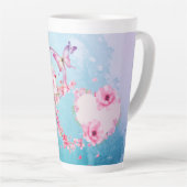 Romantic Pink en Blue Floral Large Latte Mok (Rechterhoek)