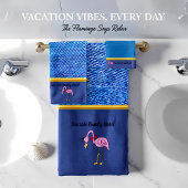 Romantic Pink Flamingos with gold stripes blue