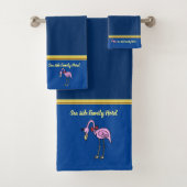 Romantic Pink Flamingos with gold stripes blue (En situation)