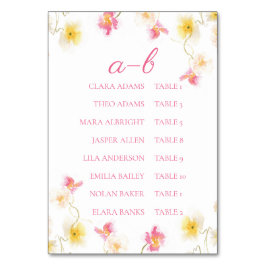 Romantic Pink Floral Alphabet Seating Chart Card Kaart