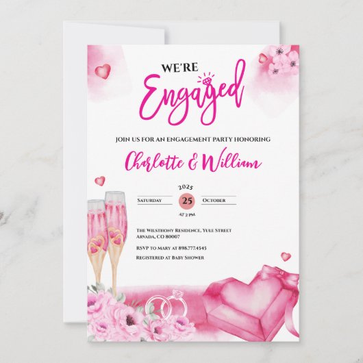 Romantic Pink Floral Engagement Party Engaged Kaart (Voorkant)