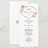 Romantic Pink Floral Gold Lijst Wedding Menu (Voorkant / Achterkant)