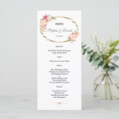 Romantic Pink Floral Gold Lijst Wedding Menu (Staand voorkant)