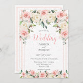 Romantic Pink Floral Greenery Typography Wedding Kaart (Voorkant / Achterkant)