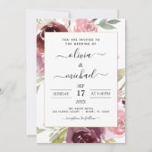 Romantic Pink Floral Greenery Wedding Kaart (Voorkant)