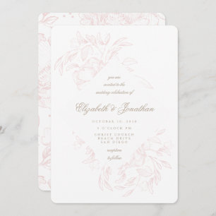 Romantic Pink Floral Sketch Weddenschap Kaart