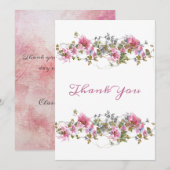 Romantic Pink Floral Waterverf Bedankkaart (Voorkant / Achterkant)