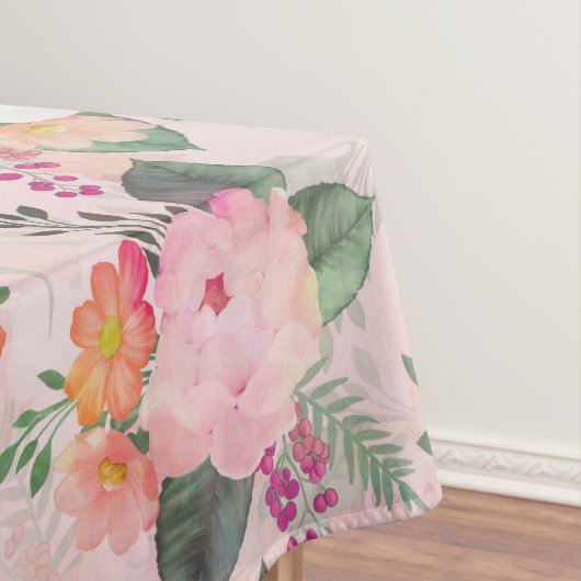 Romantic Pink Floral Waterverf Painting Tafelkleed (Voorbeeld)