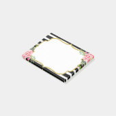 Romantic Pink Floral Waterverf Stripes Gold Lijst Post-it® Notes (Schuin)