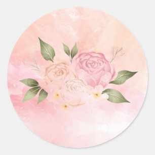 Romantic Pink Floral Waterverf Wedding Ronde Sticker