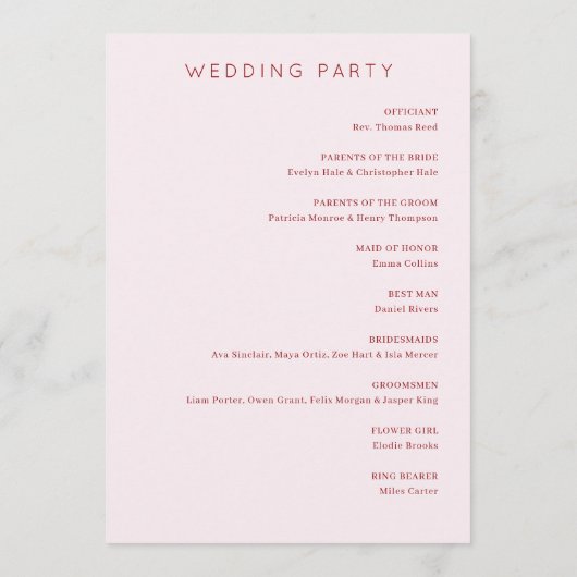 Romantic Pink Floral Wedding Ceremony Program Programma (Achterkant)