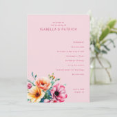 Romantic Pink Floral Wedding Ceremony Programma (Staand voorkant)