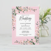 Romantic Pink Floral Wedding Invitation Kaart (Staand voorkant)