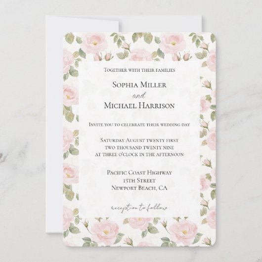 Romantic Pink Floral Wedding Kaart (Voorkant)