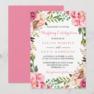 Romantic Pink Floral Wreath Wrap Formal Wedding Kaart