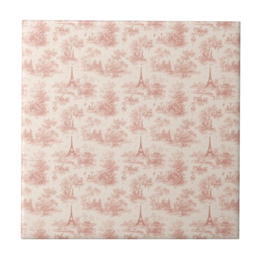 Romantic Pink French Toile Countryside Pattern (2) Tegeltje (Voorkant)