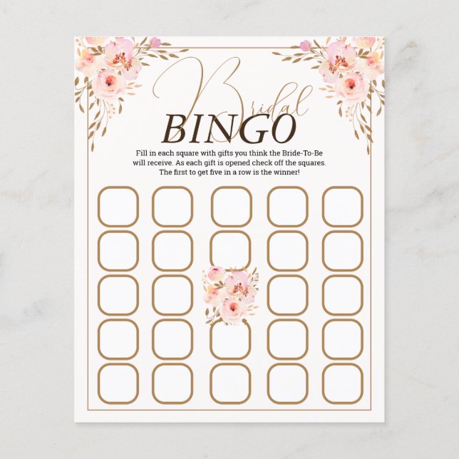 Romantic Pink & Gold Floral Bingo Game (Achterkant)