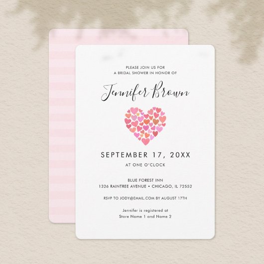 Romantic Pink Heart Bridal Shower Invitation Kaart